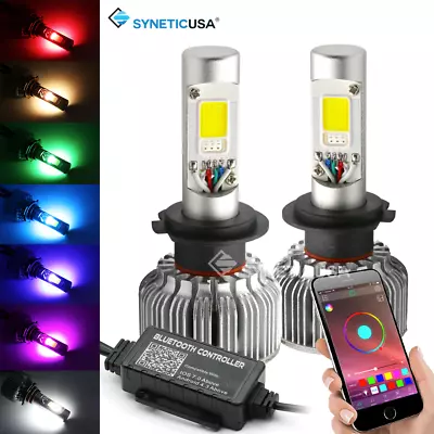 H7 High Power LED COB Headlight Fog Light Low Beam + RGB Bluetooth Phone Control • $53.54