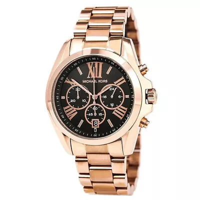 Michael Kors Bradshaw Black Dial Rose Gold Tone Ladies Wrist 42mm Watch MK5854 • $97