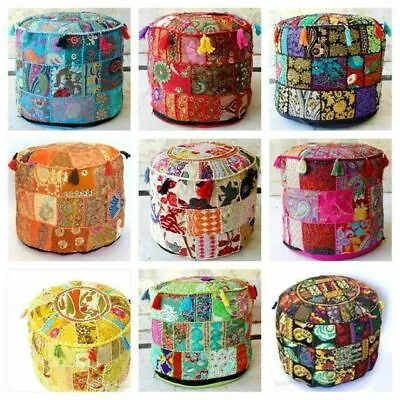 Pouffe Cover Patchwork Handmade Vintage Throw Ethnic Art Ottoman Cover • $35.57