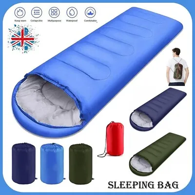 3-4 Season Single Sleeping Bags Camping Rectangular Envelope Zip Up Kids Adult • £16.79