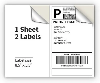 8.5  X 5.5  Shipping Labels 2 Per Sheet  For Laser And Inkjet Self Adhesive • $11.45