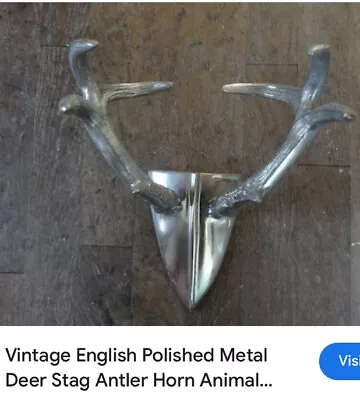 Vintage English Polished Metal Deer Stag Antler Horn Wall Mounted Decoration • £55