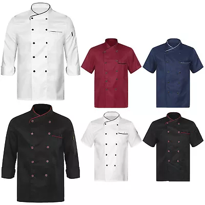 Unisex Classic Chef Coat Short Long Sleeves Chef Jacket Kitchen Cook Uniform Top • £14.71