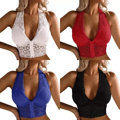 Ladies Women's Lace Halter Bralet Bra Bustier Crop Top Deep V-neck Bra Vest Tank • £5.63