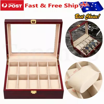 10 Grid Glass Wooden Watch Jewelry Display Case Collection Storage Holder Box OZ • $43.69