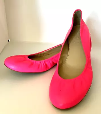 J. Crew Bright Hot Pink Ballet Flats Leather Womens SZ 7.5 Classic Shoes Slip On • $27.25