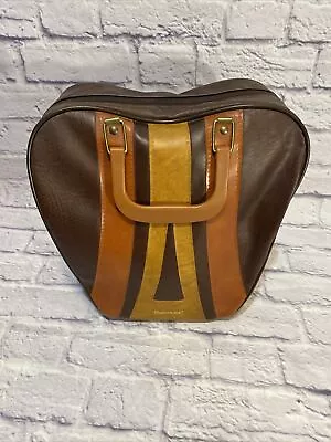 Vintage Retro BRUNSWICK Bowling Ball Bag Brown Tan Faux Leather Single Ball NICE • $40