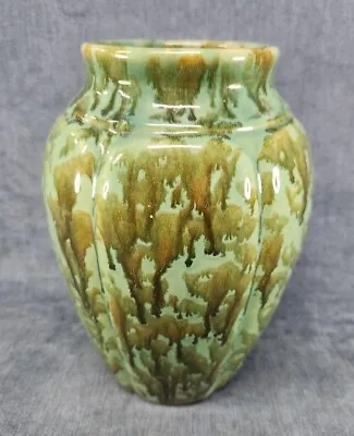 Vintage Mid Century Modern Green Drip Glaze Ceramic Pottery 8.5  Vase U-5B • $60