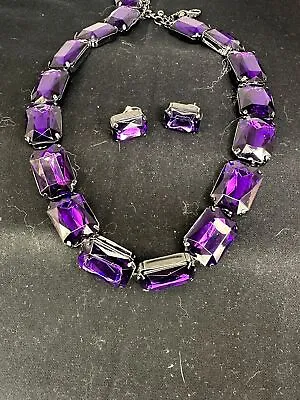 $49.99 • Buy JOAN RIVERS Necklace 20  Purple Crystals & Earrings Pierced Vintage M-5892!
