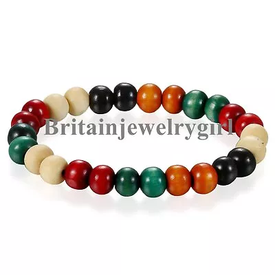 8mm Men Women Multi-COLOR Wood Wooden Beaded Bracelet Stretch Elastic Bangle • $7.99