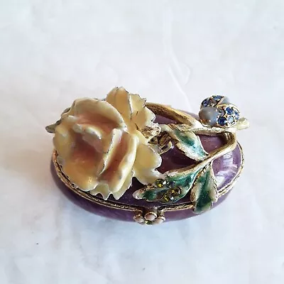 Jay Strongwater Lavender Trinket Box Swarovski Crystal's Ladybug Yellow Rose  • $49.99