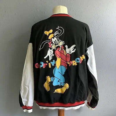 Vintage Mickey & Co Classic Sports Front Black Goofin Around Bomber Jacket L/XL • $39.99