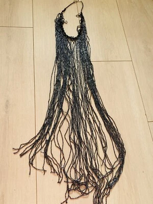 £24.99 • Buy Pewter Beaded Long Chest Necklace 25 Inches Ibiza Club Jewellery Glam Sparkly