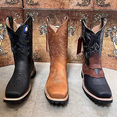 Men's Square Toe Boots Western Cowboy Crazy Leather Tractor Sole Multicolor Bota • $79.99