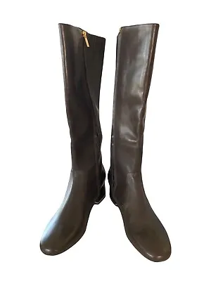 Michael Kors Brown French Leather Boots Textured Gold Trim Size 11 Knee High New • $75