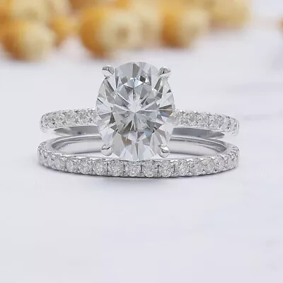 Bridal Ring Band Set Moissanite 2.5Ct Oval Cut Engagement 14k White Gold Plated • $192.28