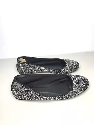 J. Crew Silver Glitter Sparkle Black Ballet Flats Shoes Women Sz 8.5M US/39EU • $13.46