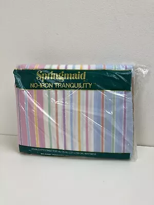 NOS Vtg Springmaid Starfire Pastel Striped Double Fitted Sheet No Iron • $16