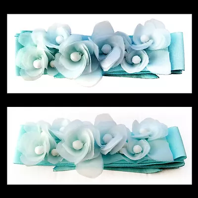 NWOT Vera Wang White Custom Dyed Blue Floral Bridal Sash Flower Wedding Belt • $65