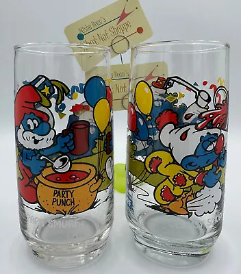 Vintage 1983 Peyo Wallace Berrie Co. Smurf Glasses Papa & Clumsy VGC Lot B • $8.99
