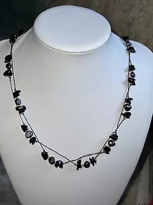 Onyx Chip Grey Bead Double Layer Necklace Gothic Halloween Retro • £4.99