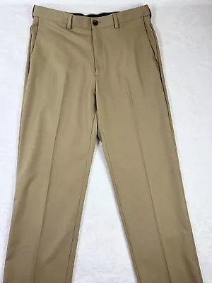 Cool 18 Pro Haggar Men Size 34 X 32 Brown Classic Fit Golf Dress Pants Chino • $11