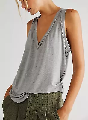 FREE PEOPLE WE THE FREE WOMEN'S HEATHER GREY SLEEVELESS MOON DANCE TANK TOP Sz M • $27.99