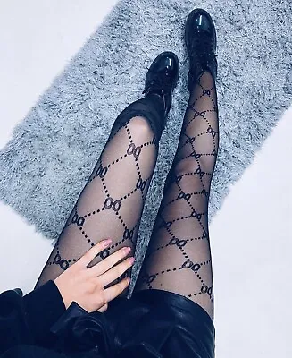 £12.99 • Buy Sexy Fashionable Black Patterned Pantyhose Tights One Size Trending Design UK