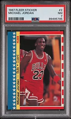 1987 Fleer Basketball Card #2 Michael Jordan Sticker Insert Chicago Bulls Psa 7 • $72