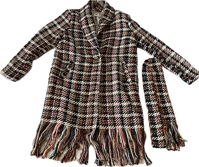 Cabi Coat Jacket Womens Size M Multicolor Fringe Hem One Button Front With Belt • $74.99