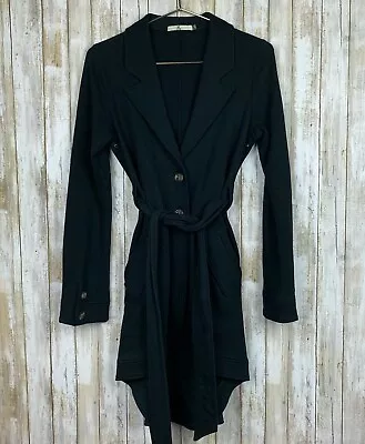 Mike And Chris Fish Tail Black Cotton Tie Front Jacket Longer Back Classic S • $49.99