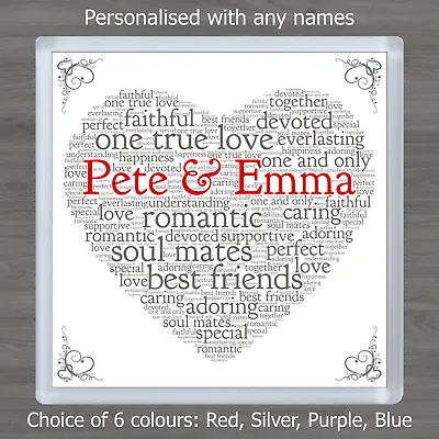£3.59 • Buy Personalised Valentines Gift Word Art Heart Coaster Romantic For Him Or Her