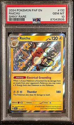 87043505 RAICHU 2024 Pokemon PAF EN #137/091 Shiny Rare PSA 10 • $0.99