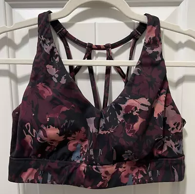 All In Motion Women’s Sports Bra LARGE Dark Moody Floral Purple Black Racerback • $12.50