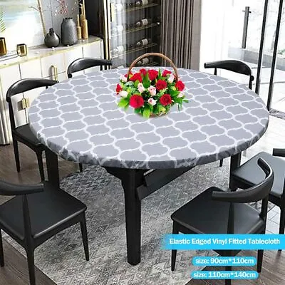 Round Waterproof Table Cover Cloth Protector Tablecloth With Elastic Edged • £6.99