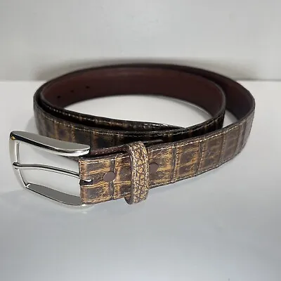 TORINO LEATHER Pecan Brown #50393 South American Caiman Belt Size 42 Made In USA • $165