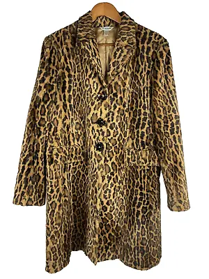 Austin Reed Coat Faux Fur Leopard Print VTG 1960s-70s Tortoise Shell Buttons XL • $224.98