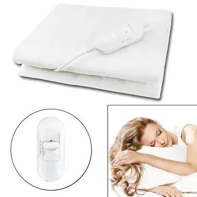 Single Bed Electric Blanket Heated Under Fleece Washable Polyester Warm Mattress • £16.99