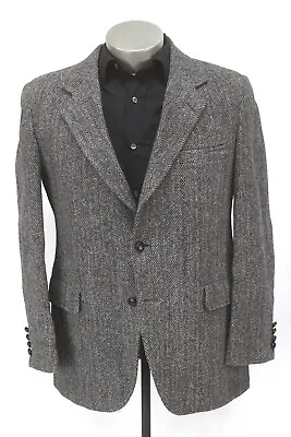 Vintage Mens Gray Herringbone HARRIS TWEED Blazer Jacket Sport Suit Coat 40 R • $79.99