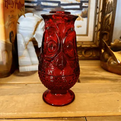 Vintage Viking Glass Ruby Red Owl Fairy Lamp 7 Inch 2-Piece  Owl Glimmer  • $225
