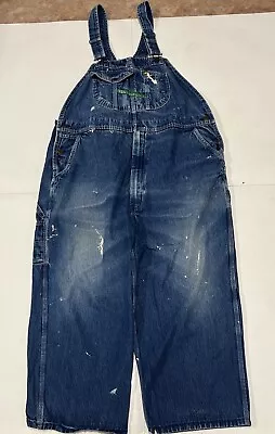 Key Imperial Bib Overalls 46x26 Blue Denim Workwear Paint Spots Altered Hem • $17.99