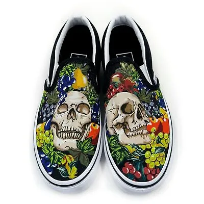 Vans Fruit Skull Slip On Sneakers Shoes Womens Size 5.5 / Kids Size 4 • £40.49