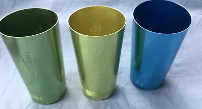 West Bend Aluminum Colorful Tumblers Vintage Drink Ware Wheat Pattern- Lot Of 3 • $10.99