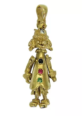 Vintage Clown Ruby Sapphire Emerald 9ct Yellow Gold Articulated Pendant • £221.25