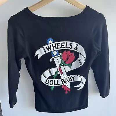 Wheels & Dollbaby Black Knit Logo Cardigan Size 8 • $55