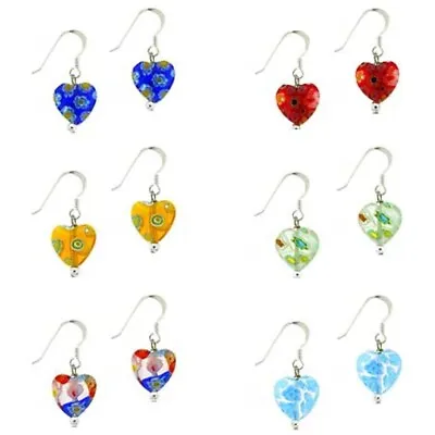 925 Silver Multi Color Murano Glass Heart Dangle Earrings Set • $24.50