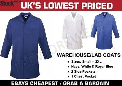 Men's Unisex Warehouse Lab Work Coat Coverall Navy Royal Blue & White • £10.99