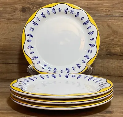 Set Of 4 - Quadrifoglio - 8  Salad Plates - Blue Yellow Flowers - Italy • $22.85