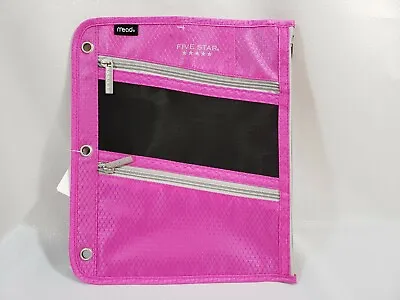 Mead Five Star Pen Pencil Case Zippered 3 Compartment Binder Pouch Pink & Black • $9