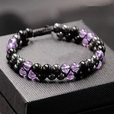 Triple Protection Bracelet Healing 6mm Pyramid Energy Crystal Gemstone Bracelet • $18.79